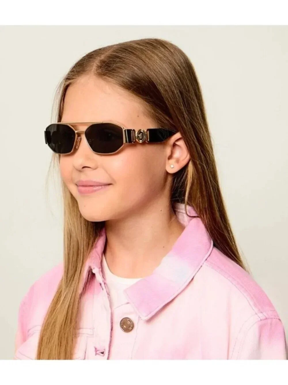Versace Kids VK2003 10029L Sunglasses Pink/Gold Rectangle Frame, Pink Mirror